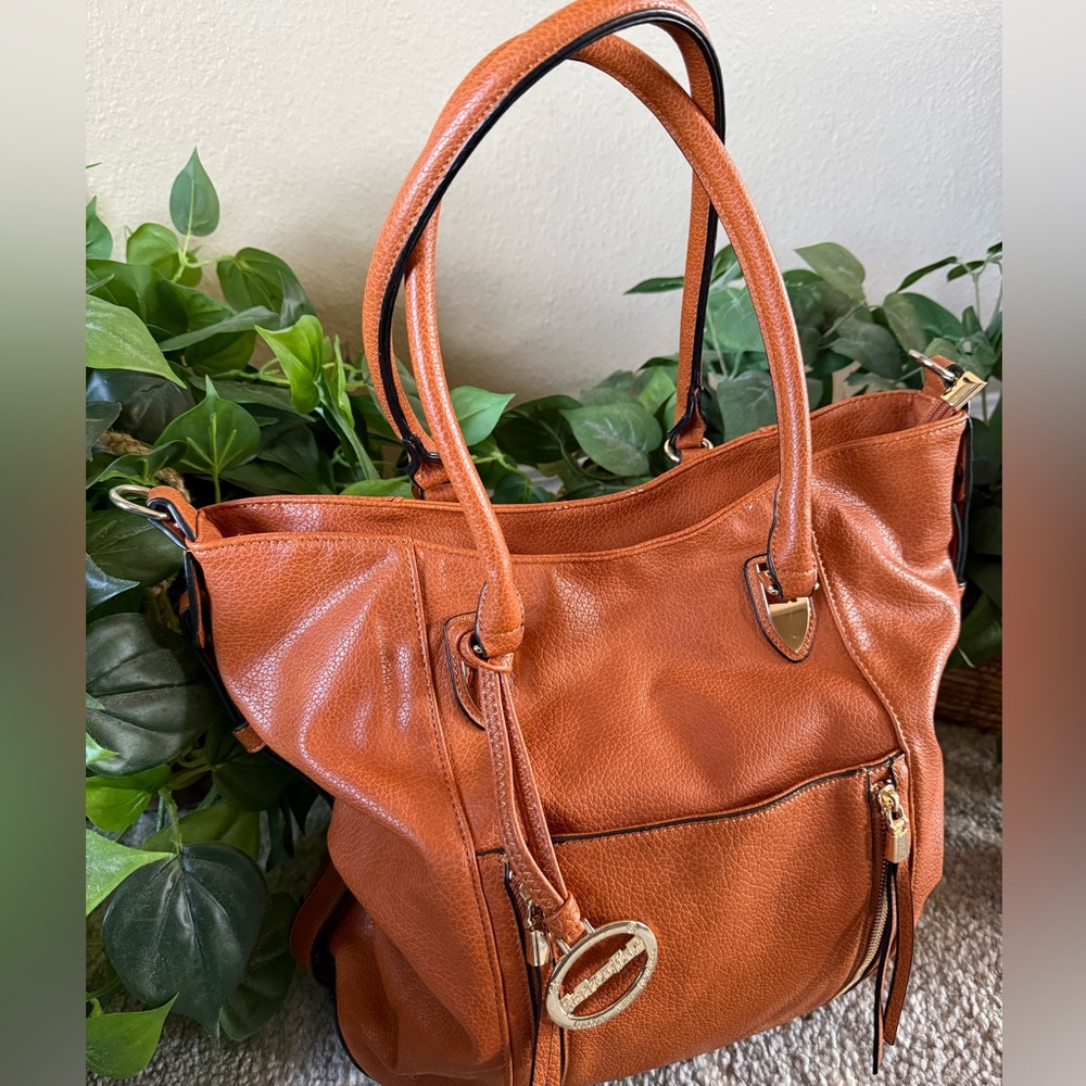 Sorrentino Brown Leather Shoulder Hobo Handbag with Patterned Interior